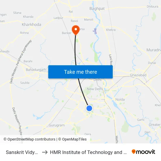 Sanskrit Vidyapeeth to HMR Institute of Technology and Management map