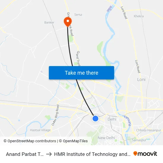 Anand Parbat Terminal to HMR Institute of Technology and Management map