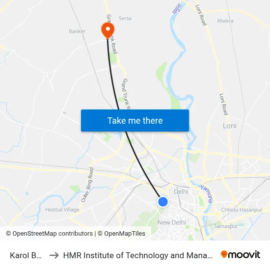 Karol Bagh to HMR Institute of Technology and Management map