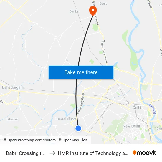 Dabri Crossing (Janakpuri) to HMR Institute of Technology and Management map