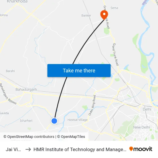 Jai Vihar to HMR Institute of Technology and Management map