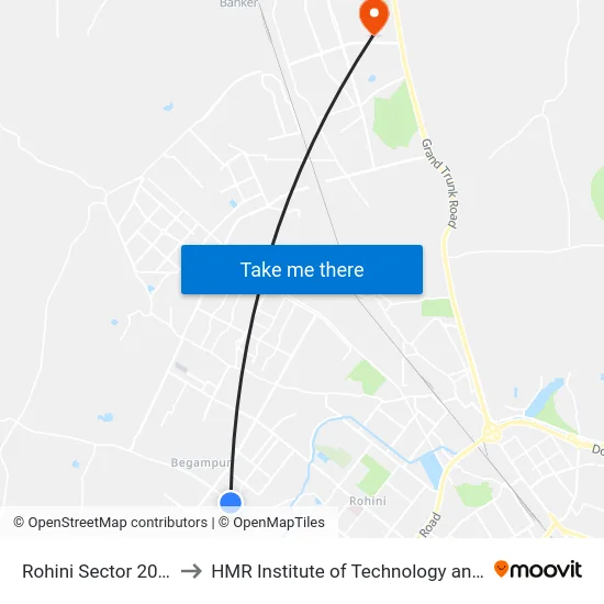 Rohini Sector 20/21 Crossing to HMR Institute of Technology and Management map