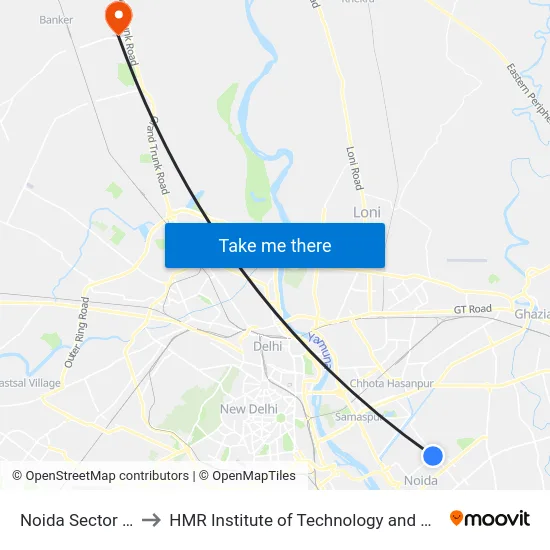 Noida Sector 10/21 to HMR Institute of Technology and Management map