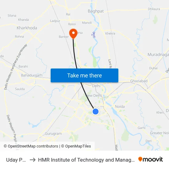 Uday Park to HMR Institute of Technology and Management map