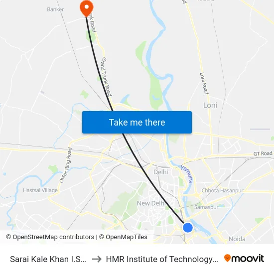 Sarai Kale Khan I.S.B.T Terminal to HMR Institute of Technology and Management map