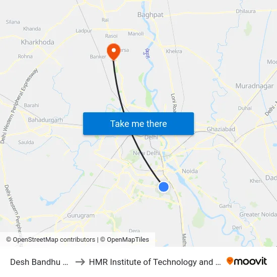 Desh Bandhu College to HMR Institute of Technology and Management map