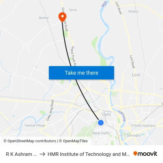 R K Ashram Marg to HMR Institute of Technology and Management map
