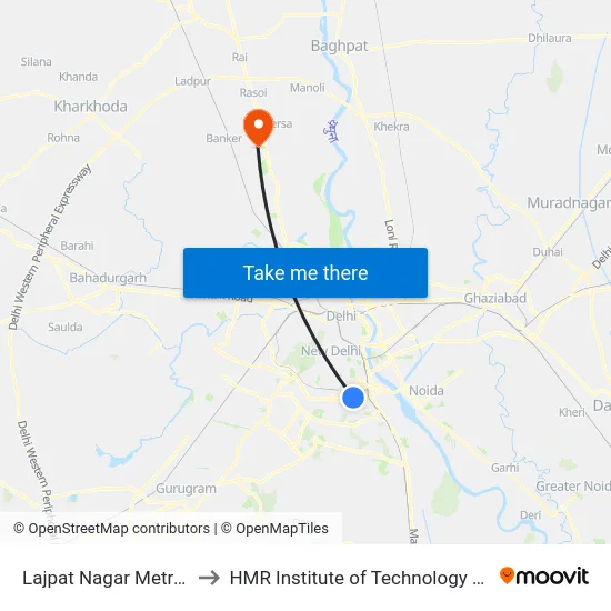 Lajpat Nagar Metro / लाजपत नगर to HMR Institute of Technology and Management map