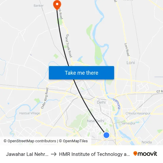 Jawahar Lal Nehru Stadium to HMR Institute of Technology and Management map