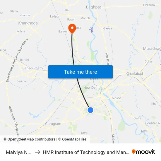 Malviya Nagar to HMR Institute of Technology and Management map