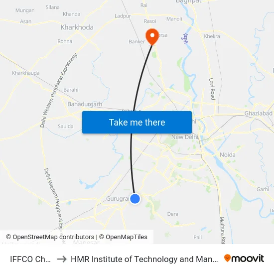 IFFCO Chowk to HMR Institute of Technology and Management map