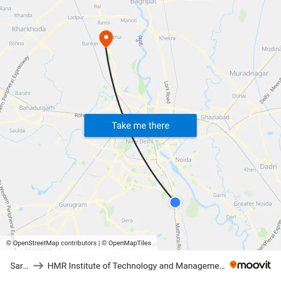 Sarai to HMR Institute of Technology and Management map