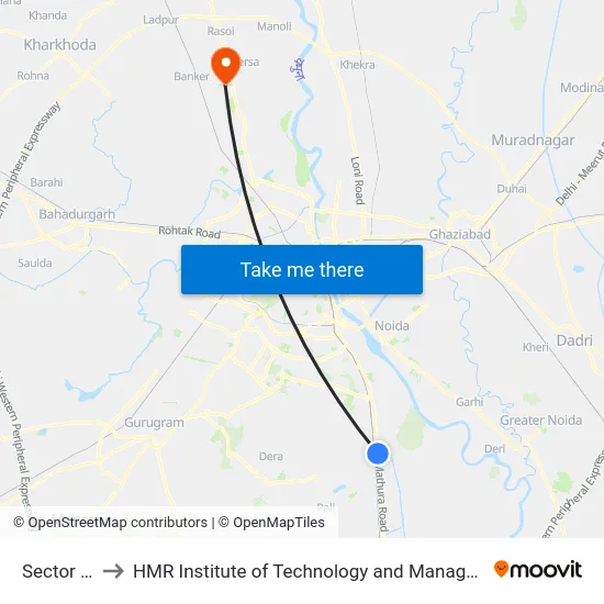 Sector 28 to HMR Institute of Technology and Management map