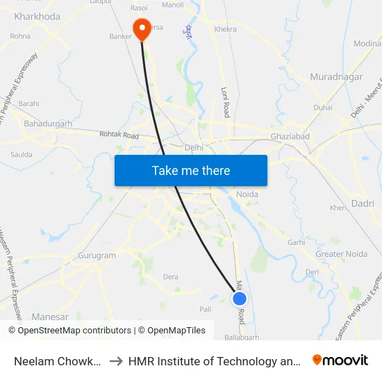 Neelam Chowk Ajronda to HMR Institute of Technology and Management map