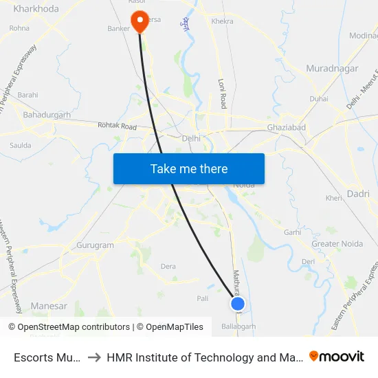 Escorts Mujesar to HMR Institute of Technology and Management map