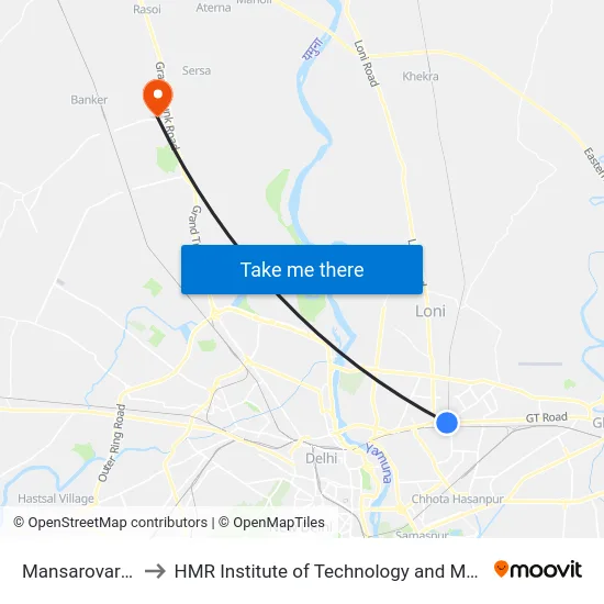 Mansarovar Park to HMR Institute of Technology and Management map