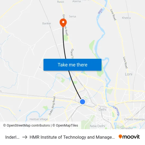 Inderlok to HMR Institute of Technology and Management map