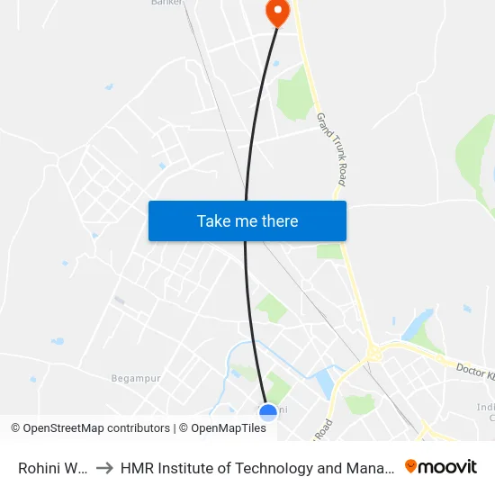 Rohini West to HMR Institute of Technology and Management map