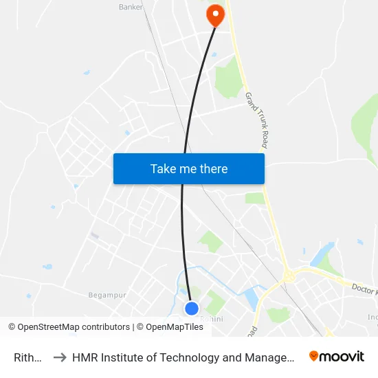 Rithala to HMR Institute of Technology and Management map