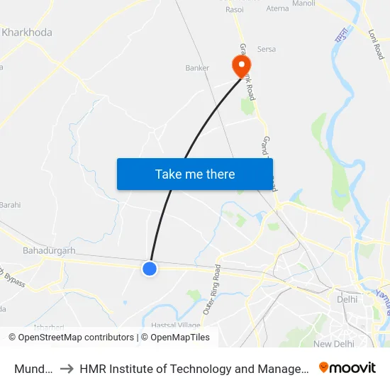 Mundka to HMR Institute of Technology and Management map