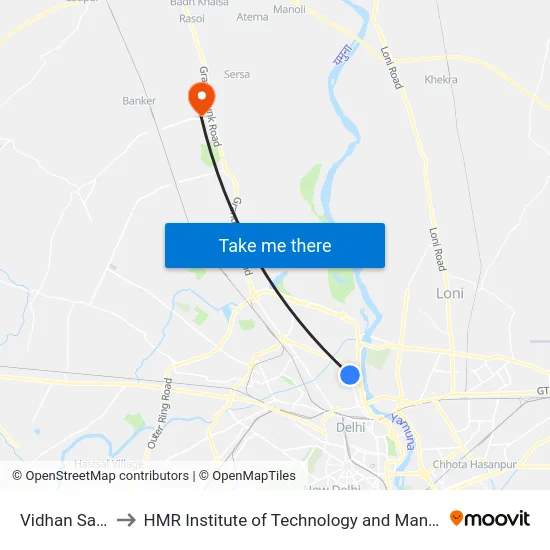 Vidhan Sabha to HMR Institute of Technology and Management map