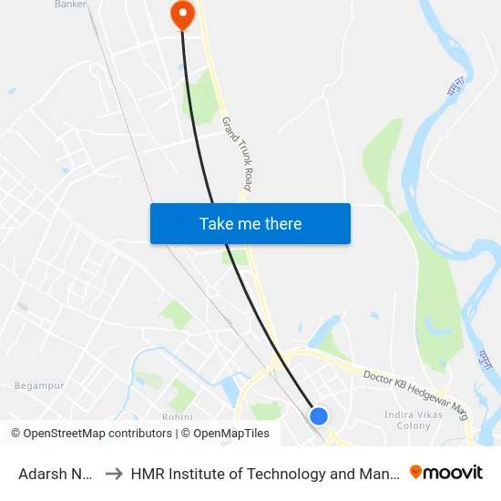 Adarsh Nagar to HMR Institute of Technology and Management map