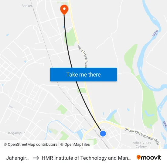Jahangirpuri to HMR Institute of Technology and Management map