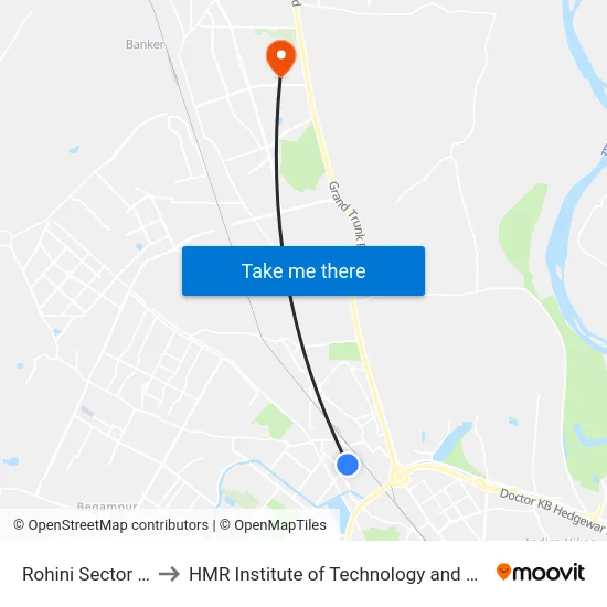 Rohini Sector 18, 19 to HMR Institute of Technology and Management map