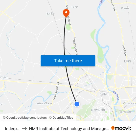 Inderpuri to HMR Institute of Technology and Management map
