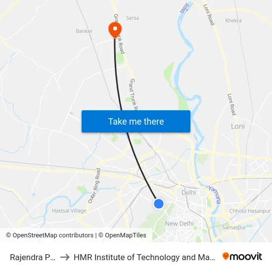Rajendra Place to HMR Institute of Technology and Management map