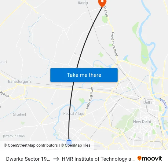 Dwarka Sector 19 (Pocket 2) to HMR Institute of Technology and Management map