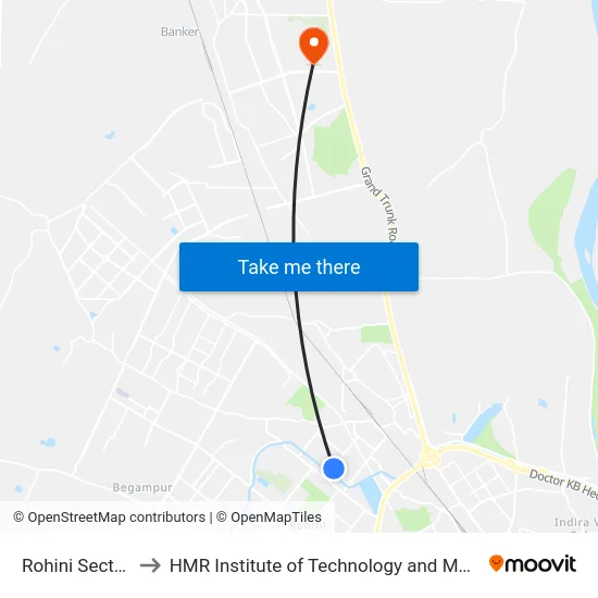 Rohini Sector 16 to HMR Institute of Technology and Management map