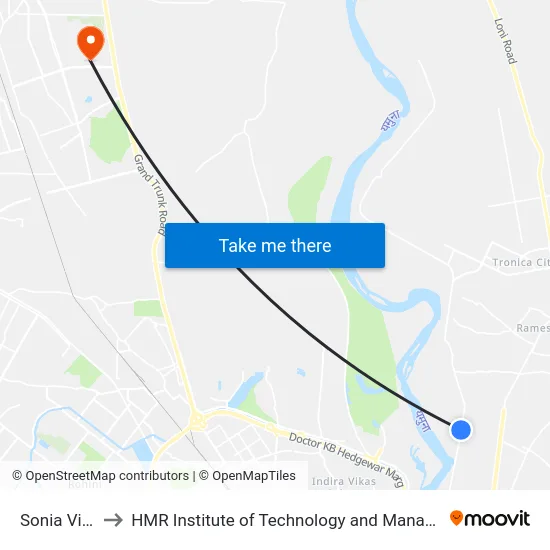 Sonia Vihar to HMR Institute of Technology and Management map