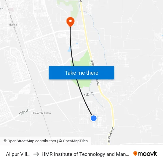 Alipur Village to HMR Institute of Technology and Management map