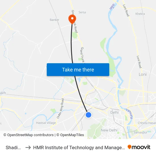 Shadipur to HMR Institute of Technology and Management map