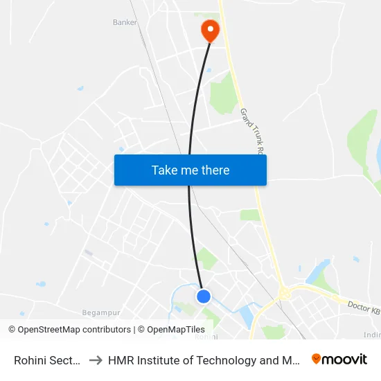 Rohini Sector-11 to HMR Institute of Technology and Management map