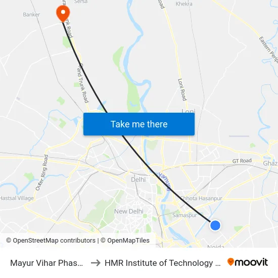 Mayur Vihar Phase 3 Crossing to HMR Institute of Technology and Management map
