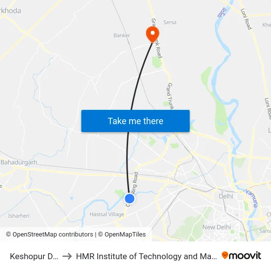 Keshopur Depot to HMR Institute of Technology and Management map