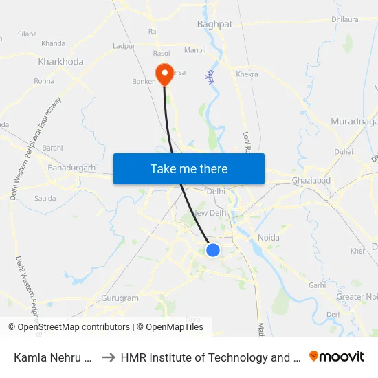 Kamla Nehru College to HMR Institute of Technology and Management map