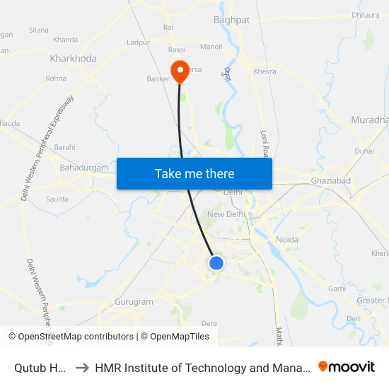 Qutub Hotel to HMR Institute of Technology and Management map