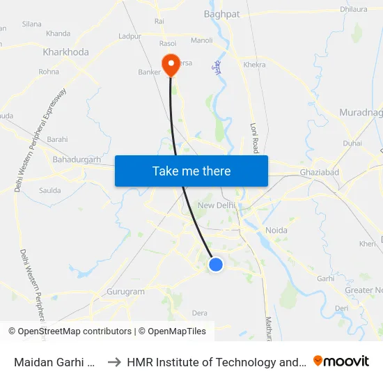 Maidan Garhi Crossing to HMR Institute of Technology and Management map