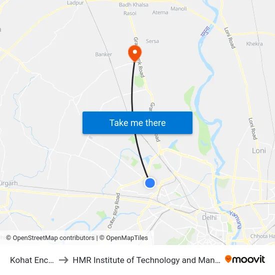 Kohat Enclave to HMR Institute of Technology and Management map