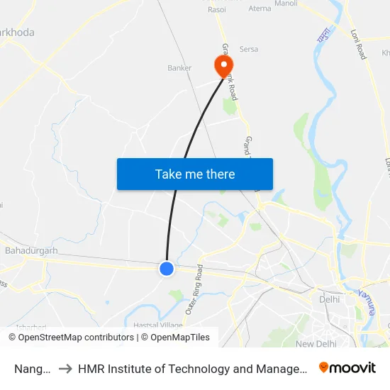 Nangloi to HMR Institute of Technology and Management map