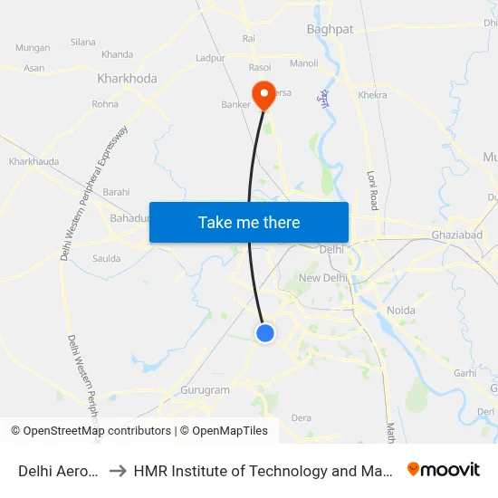 Delhi Aero City to HMR Institute of Technology and Management map