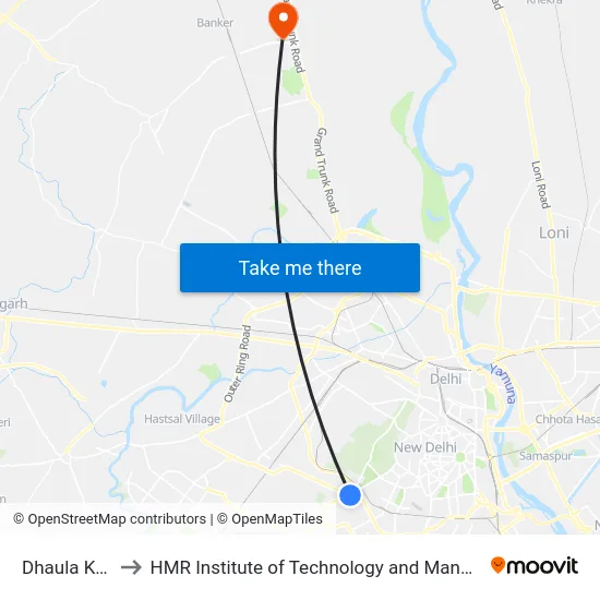 Dhaula Kuan to HMR Institute of Technology and Management map