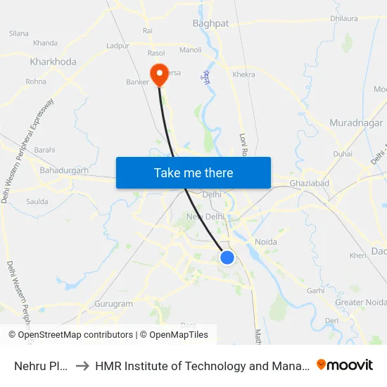 Nehru Place to HMR Institute of Technology and Management map