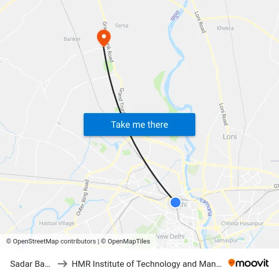 Sadar Bazaar to HMR Institute of Technology and Management map