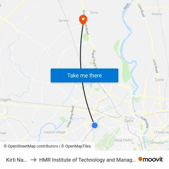 Kirti Nagar to HMR Institute of Technology and Management map