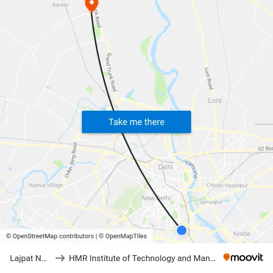 Lajpat Nagar to HMR Institute of Technology and Management map