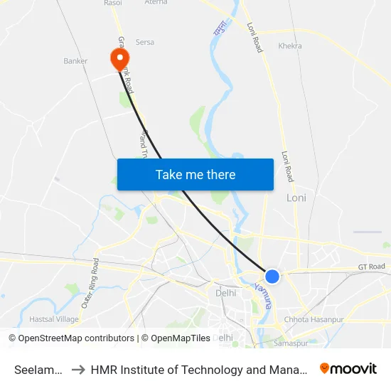 Seelampur to HMR Institute of Technology and Management map